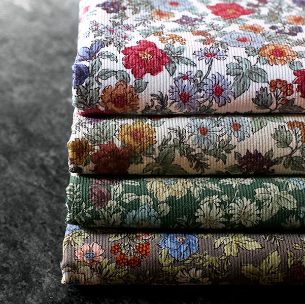 【反物販売】シャツコーデュロイ 抜染花柄プリント 【コットン(綿) 生地 フラワー シャツコール】
