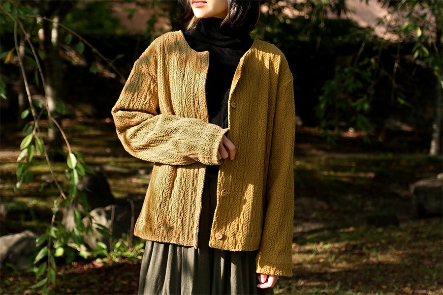 【生地サンプル】オリジナルアラン縄編みシャーリング ジャガードニット