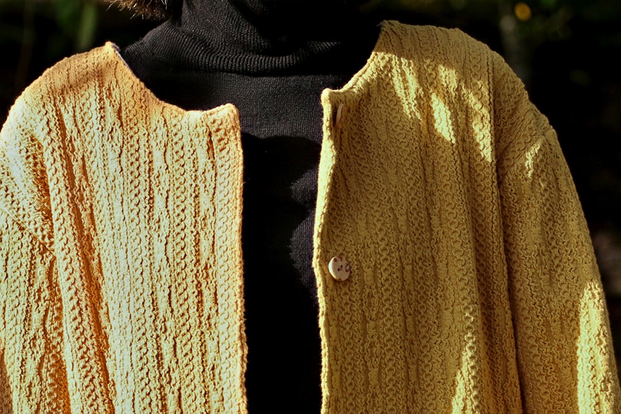 【生地サンプル】オリジナルアラン縄編みシャーリング ジャガードニット