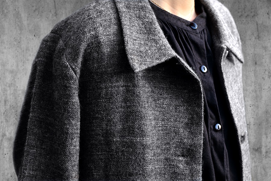 【生地サンプル】洗いをかけた シェットランドウールリネン ツイル 異番手【麻 毛 生地 無地 綾織】