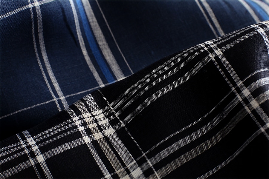 ワイド幅 先染め ソフトリネンチェック 【麻 生地 薄手】