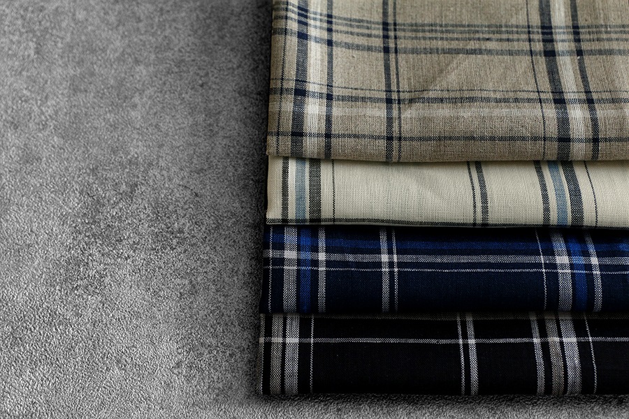 ワイド幅 先染め ソフトリネンチェック 【麻 生地 薄手】