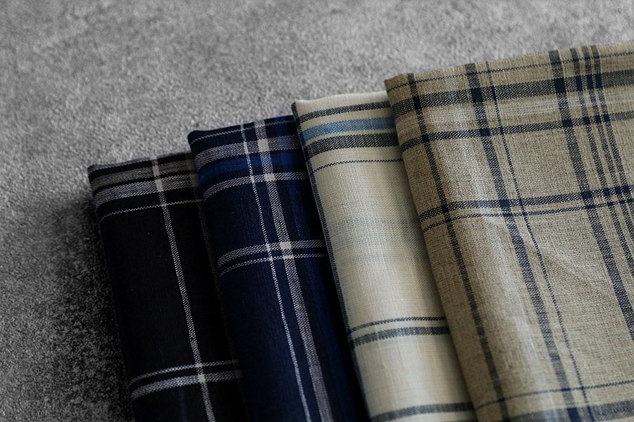 ワイド幅 先染め ソフトリネンチェック 【麻 生地 薄手】