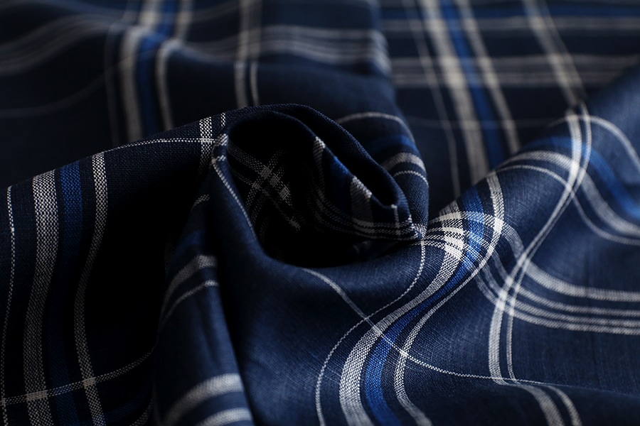 ワイド幅 先染め ソフトリネンチェック 【麻 生地 薄手】