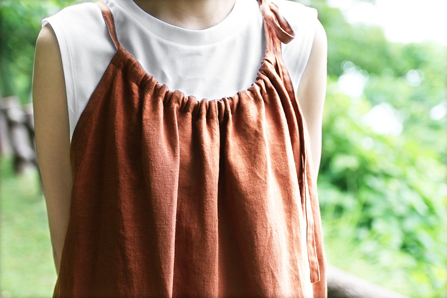 ミュシャ　リネン 20％OFF】ベージュ1点限り/ミモザ刺繍コットンリネン シャツ