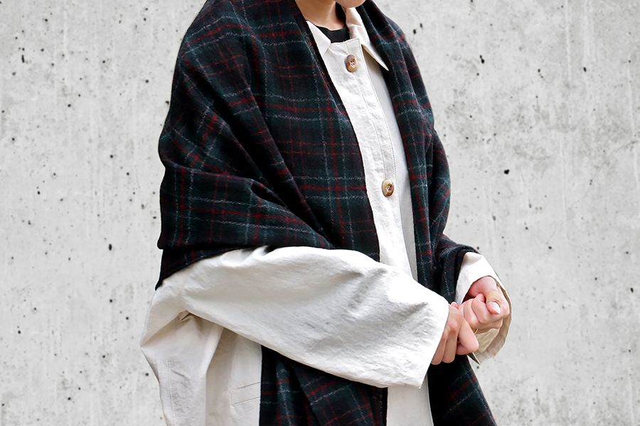 【生地サンプル】洗いをかけた ウールガーゼ タータンチェック 2/48番手 【毛 生地 ストール】