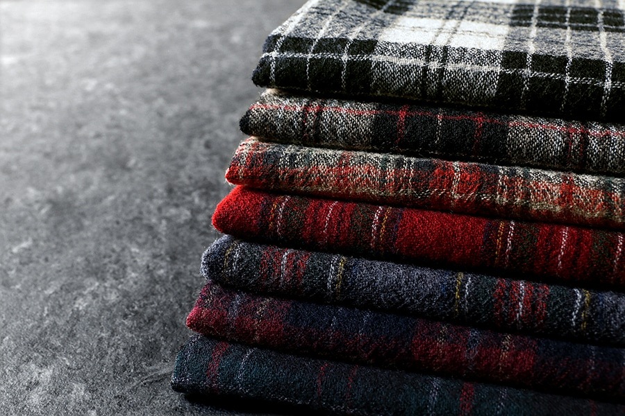 【生地サンプル】洗いをかけた ウールガーゼ タータンチェック 2/48番手 【毛 生地 ストール】