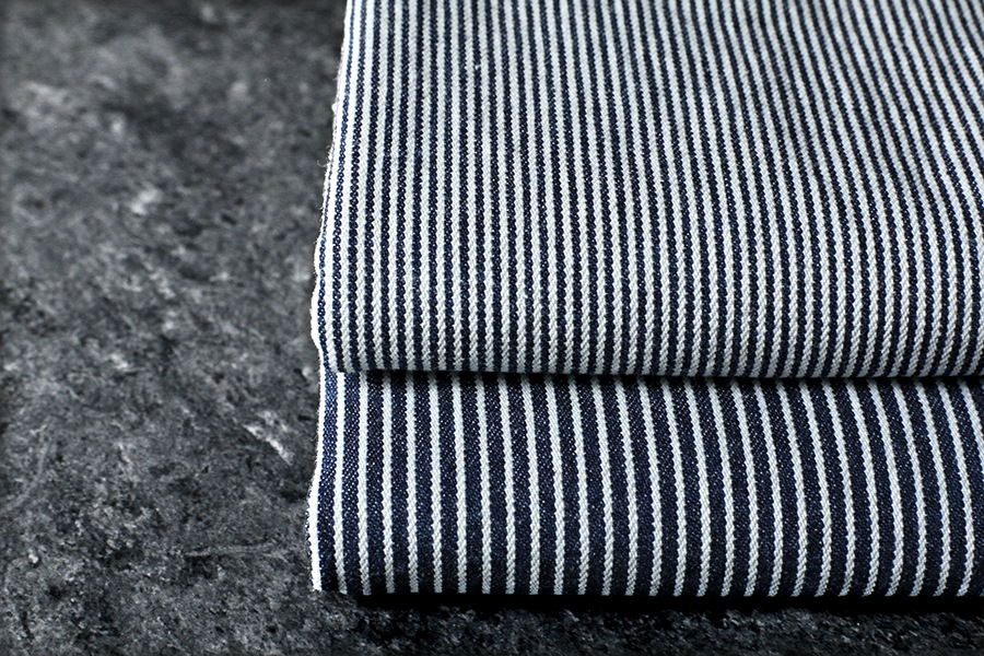 【生地サンプル】児島 洗いをかけた 10オンス ヒッコリーデニム バイオウォッシュ加工 【コットン(綿) 生地 ストライプ】