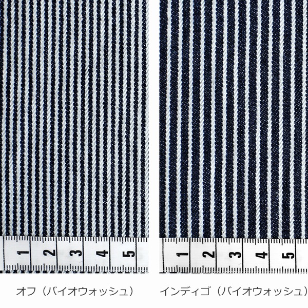 【生地サンプル】児島 洗いをかけた 10オンス ヒッコリーデニム バイオウォッシュ加工 【コットン(綿) 生地 ストライプ】