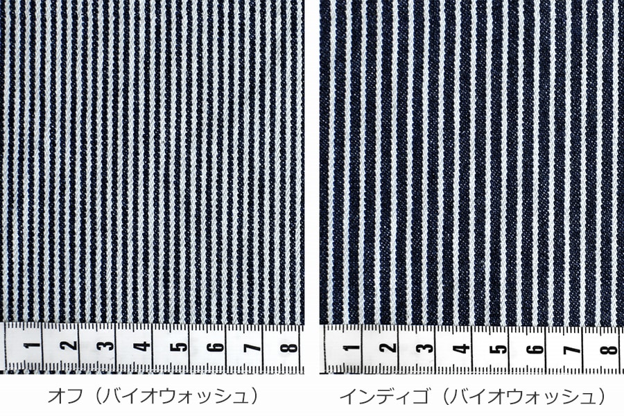 【生地サンプル】児島 洗いをかけた 10オンス ヒッコリーデニム バイオウォッシュ加工 【コットン(綿) 生地 ストライプ】