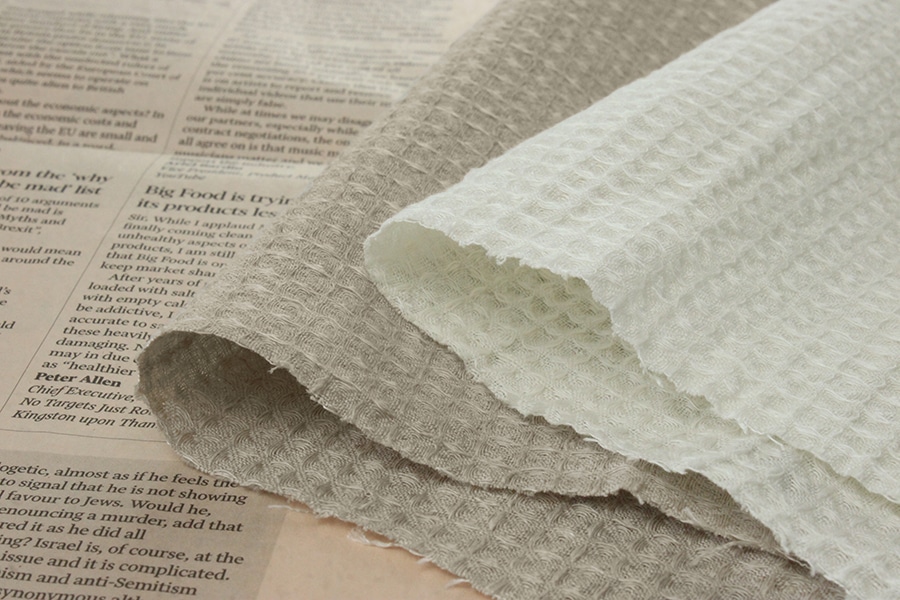 洗いをかけた 40/1番手 ベルギーリネンワッフル 柔軟加工 【麻 生地 無地 タオル キッチンクロス】