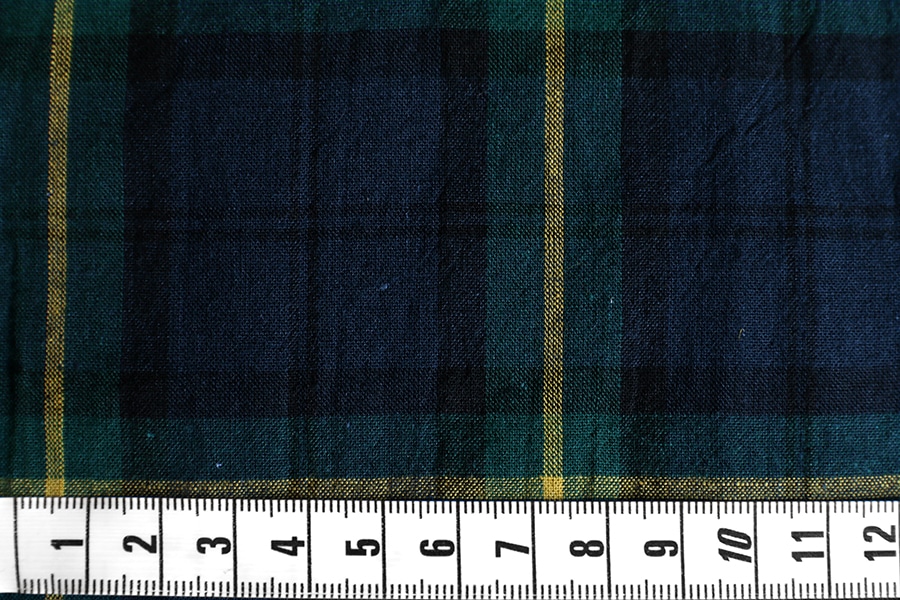 【1mカットクロス】先染め 綿麻タータンチェック (グリーン)