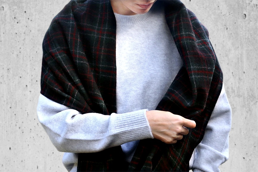 洗いをかけた ウールガーゼ タータンチェック 2/48番手 【毛 生地 ストール】