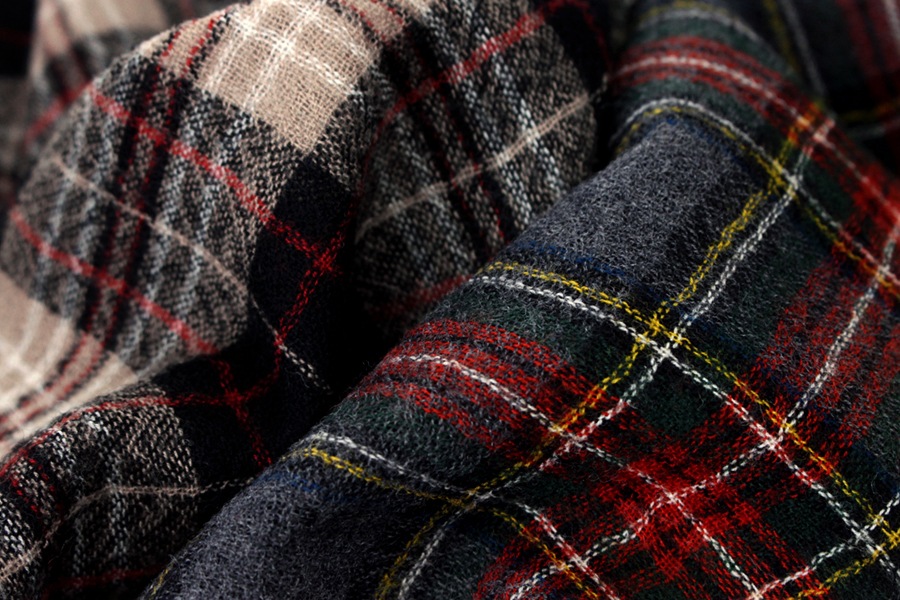 洗いをかけた ウールガーゼ タータンチェック 2/48番手 【毛 生地 ストール】