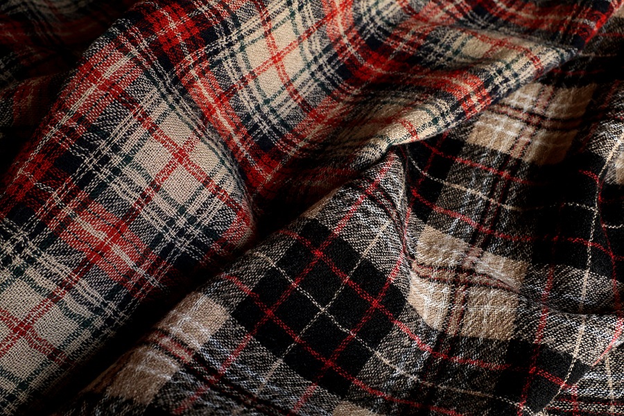 【反物販売】洗いをかけた ウールガーゼ タータンチェック 2/48番手 【毛 生地 ストール】