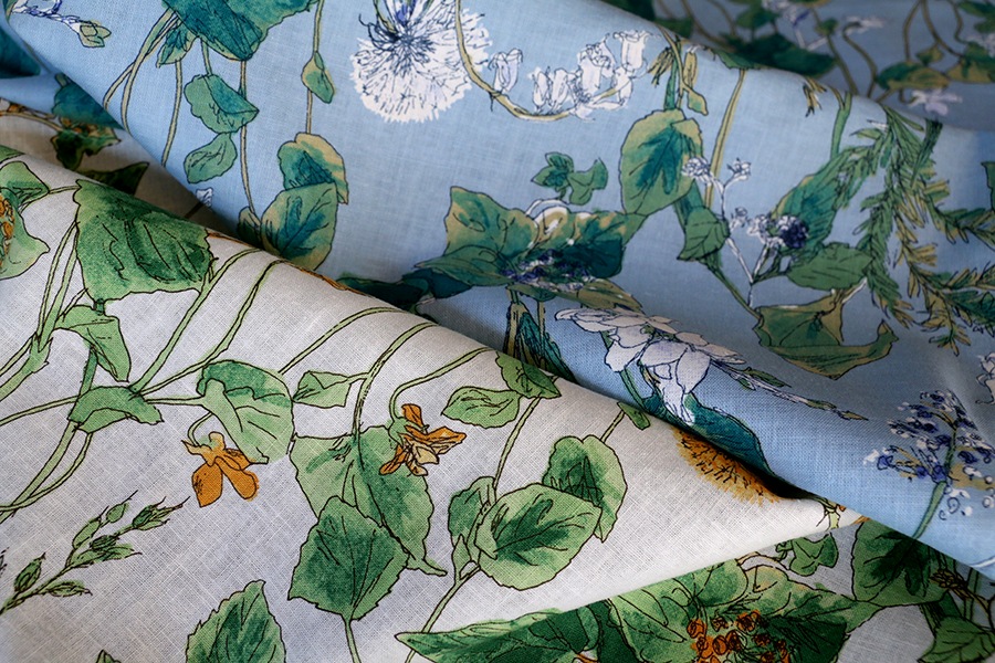 【反物販売】洗いをかけた 綿麻プリント 「ベル フルール」 【コットン リネン 生地 花柄 フラワー】