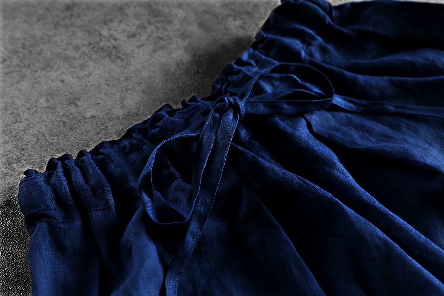 洗いをかけた ベルギーリネン インディゴダイド 60番手 児島染 【麻 生地 無地 藍染】