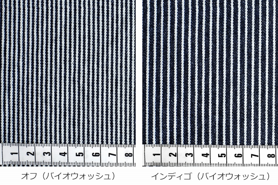 【反物販売】児島 洗いをかけた 10オンス ヒッコリーデニム バイオウォッシュ加工 【コットン(綿) 生地 ストライプ】