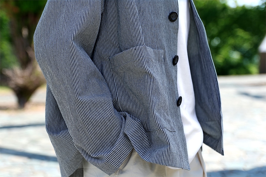 【反物販売】児島 洗いをかけた 10オンス ヒッコリーデニム バイオウォッシュ加工 【コットン(綿) 生地 ストライプ】