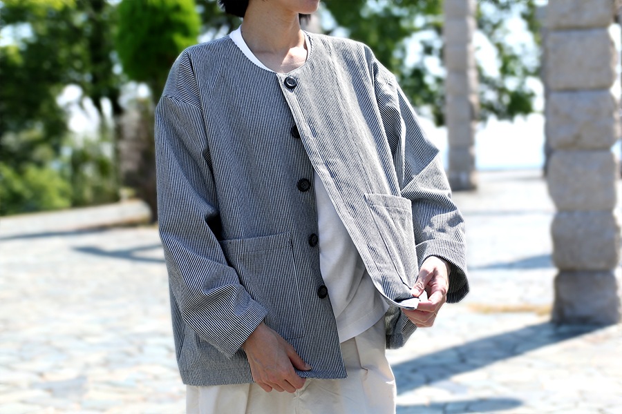 【反物販売】児島 洗いをかけた 10オンス ヒッコリーデニム バイオウォッシュ加工 【コットン(綿) 生地 ストライプ】