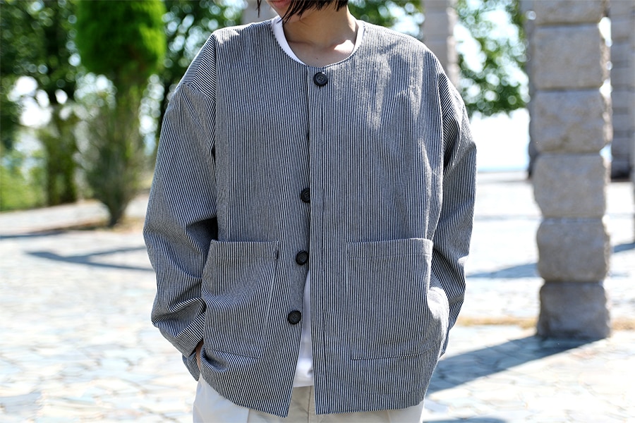 【反物販売】児島 洗いをかけた 10オンス ヒッコリーデニム バイオウォッシュ加工 【コットン(綿) 生地 ストライプ】