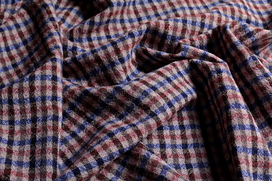 洗いをかけた ウールガーゼ ギンガムチェック 2/48番手 【毛 生地 ストール】