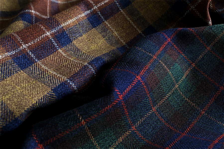 【反物販売】先染め コットンツイードチェック スコティッシュ 【綿 生地 タータン】