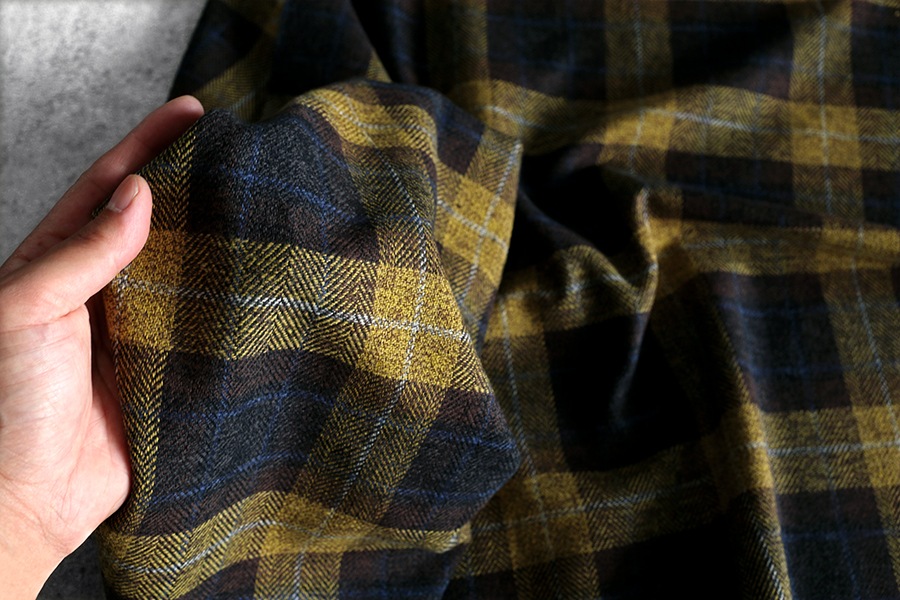 【反物販売】先染め コットンツイードチェック スコティッシュ 【綿 生地 タータン】