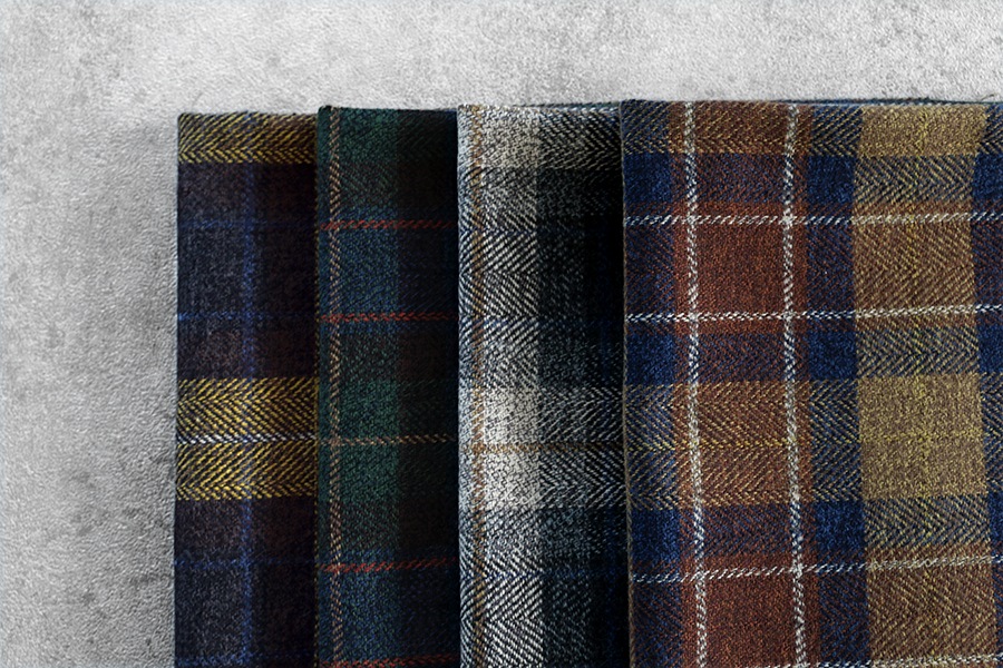 【反物販売】先染め コットンツイードチェック スコティッシュ 【綿 生地 タータン】