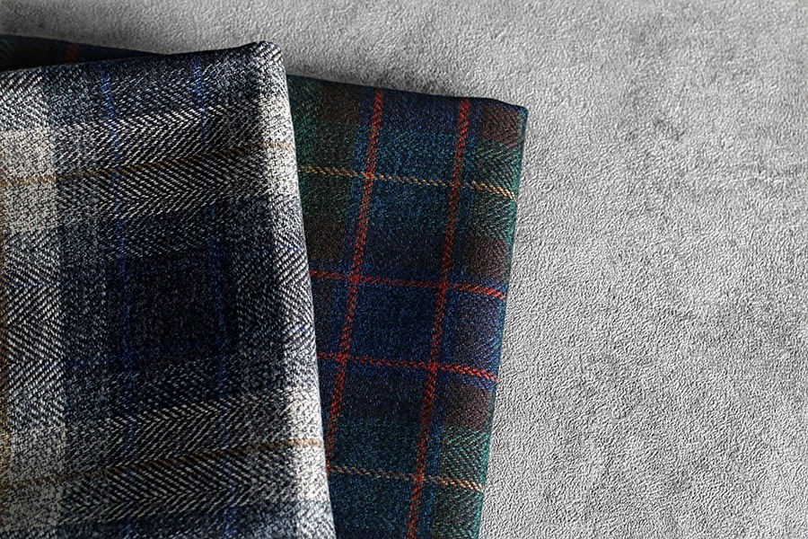 【反物販売】先染め コットンツイードチェック スコティッシュ 【綿 生地 タータン】