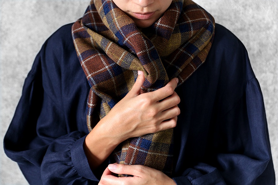 【反物販売】先染め コットンツイードチェック スコティッシュ 【綿 生地 タータン】