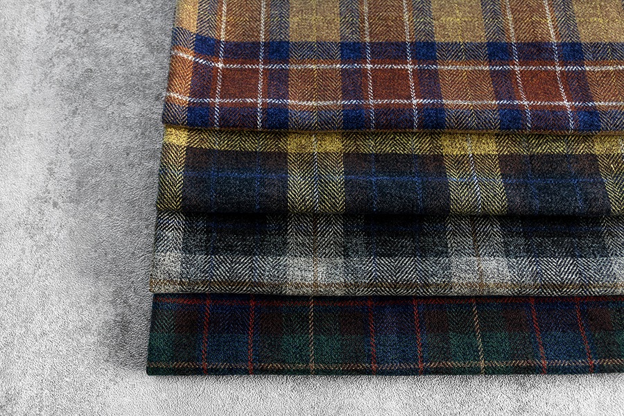 【反物販売】先染め コットンツイードチェック スコティッシュ 【綿 生地 タータン】