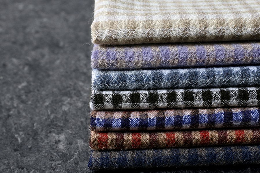 【生地サンプル】洗いをかけた ウールガーゼ ギンガムチェック 2/48番手 【毛 生地 ストール】