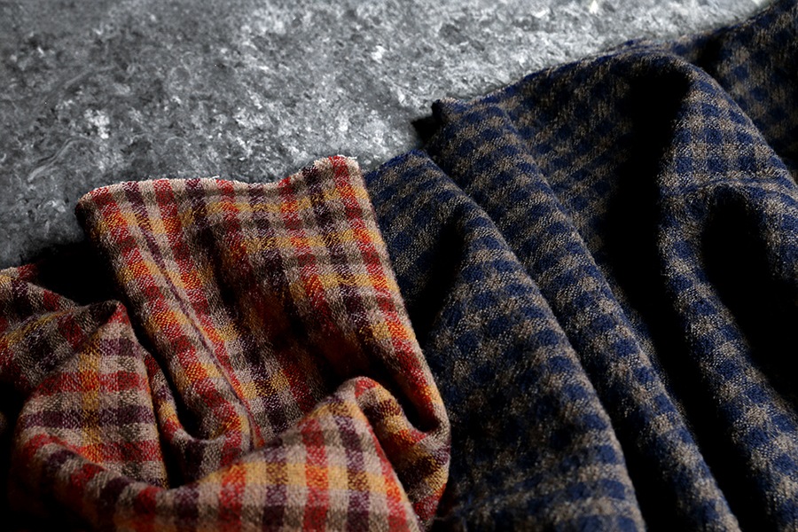 【生地サンプル】洗いをかけた ウールガーゼ ギンガムチェック 2/48番手 【毛 生地 ストール】