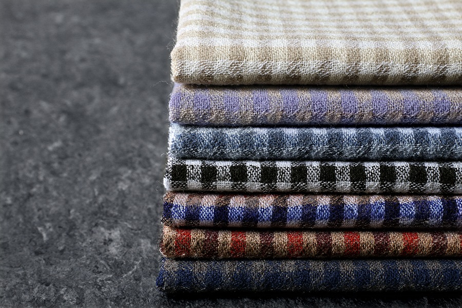 【反物販売】洗いをかけた ウールガーゼ ギンガムチェック 2/48番手 【毛 生地 ストール】