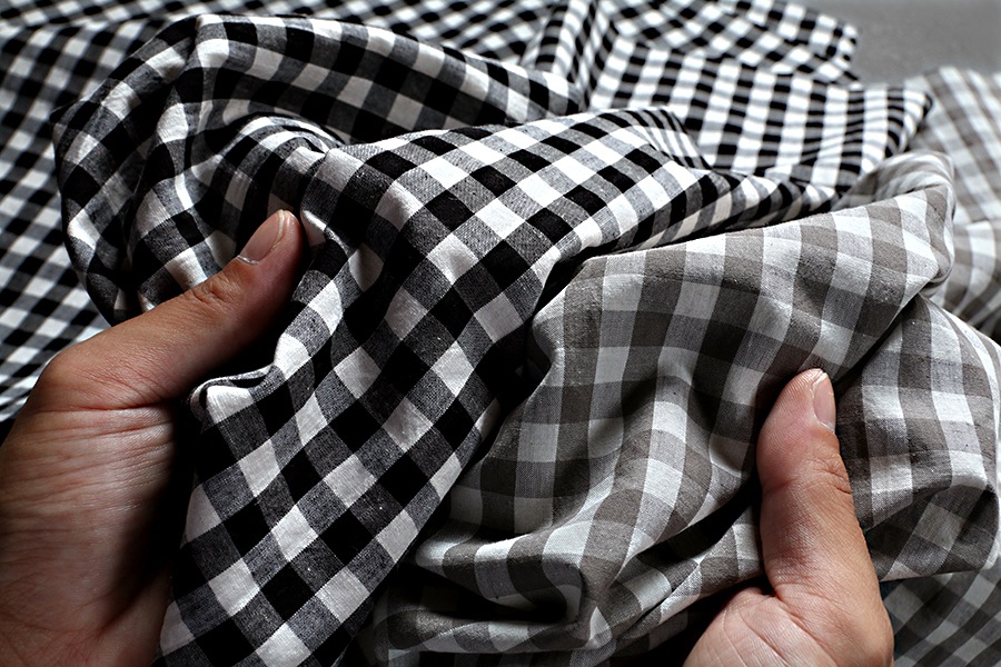 【反物販売】先染め 高密度 綿麻ウェザー ギンガムチェック 【コットン リネン 生地】