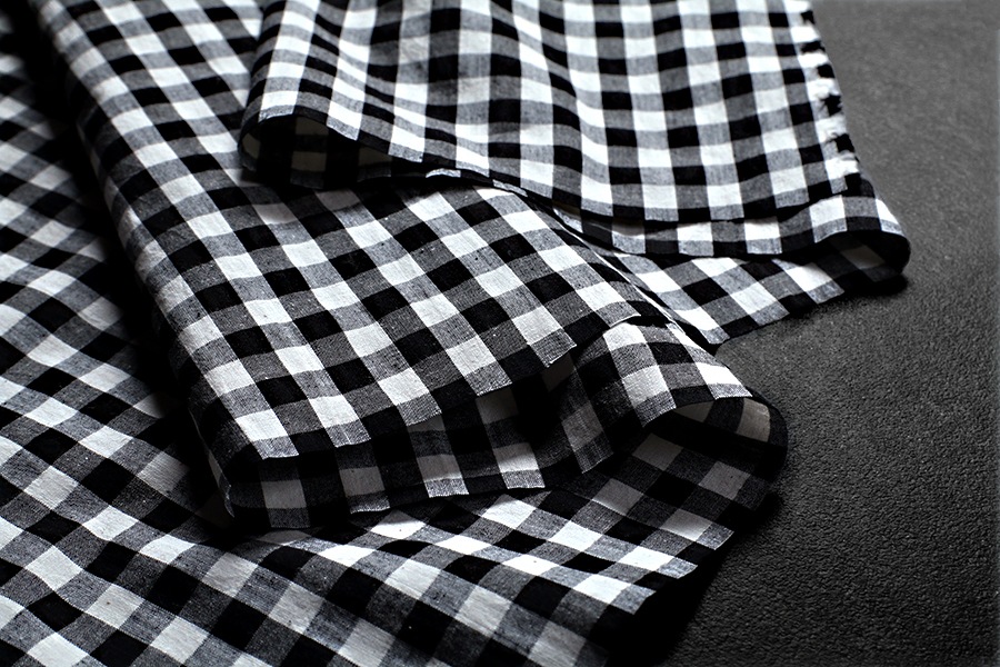 【反物販売】先染め 高密度 綿麻ウェザー ギンガムチェック 【コットン リネン 生地】