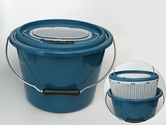 活かしアジバケツ 10L 内かご付 釣り用 エアポンプ穴付 パステルブルー 水汲み 海釣り 堤防 サビキ アジング 魚キープ 目盛付 直径33cm フィッシング