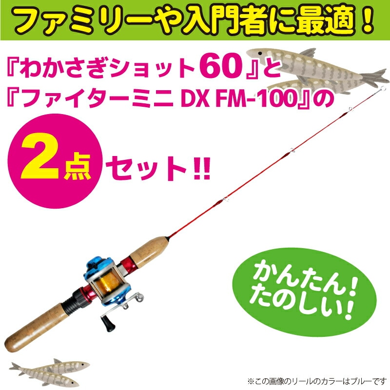 わかさぎ釣り用 ロッド 60cm ＆ リール セット ファミリー 初心者用 わかさぎショット60 + ファイターミニDX FM-100 プロマリン PRO MARINE ワカサギ 釣り
