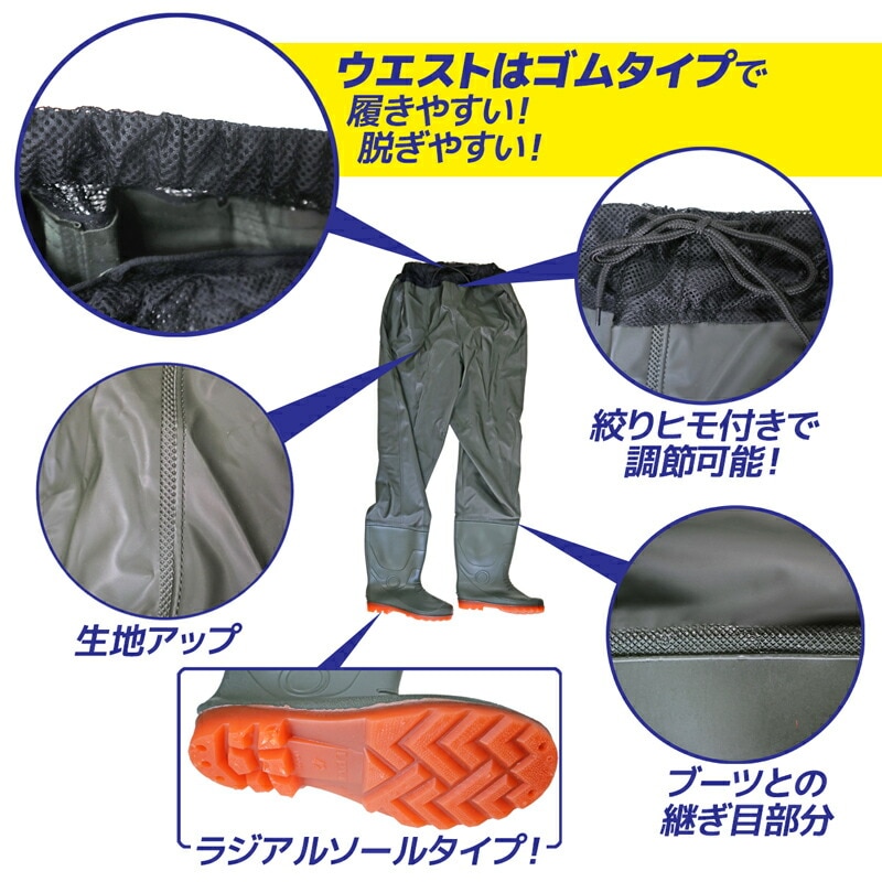 ナイロンウェーダー ウエスト簡易 FJ-D163 モスグリーン ラジアル底 ファインジャパン FINE JAPAN  釣り フィッシング