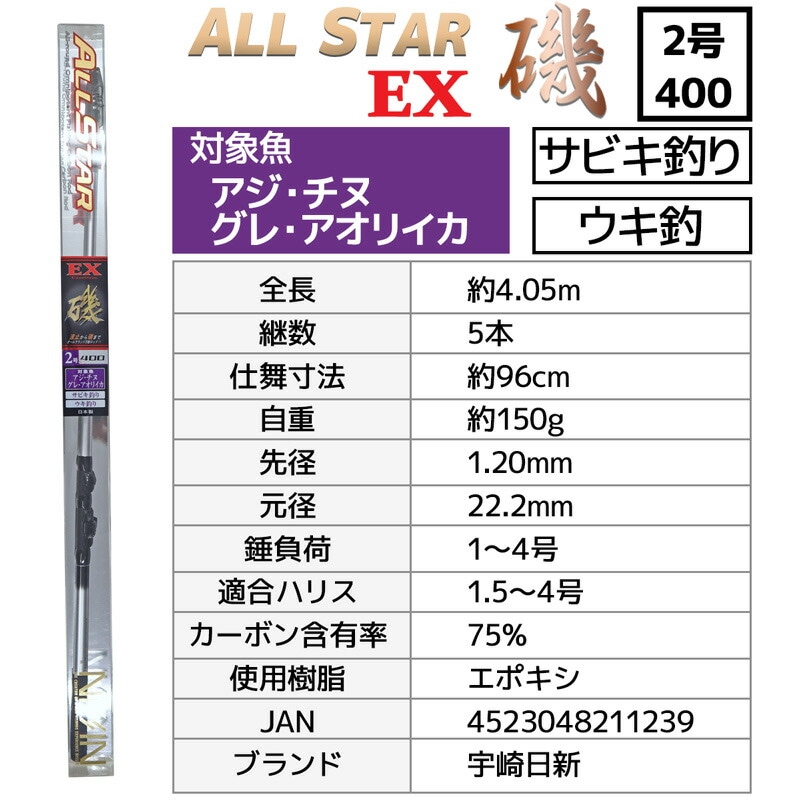 釣り竿 万能ロッド オールスターEX 磯 2号 400 釣り サビキ釣り ウキ釣り 宇崎日新