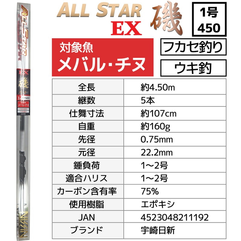 釣り竿 万能ロッド オールスターEX 磯 1号 450 釣り フカセ釣り ウキ釣り 宇崎日新