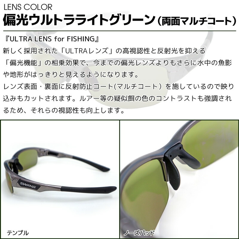 偏光サングラス 釣り メンズ 調節可能 UVカット スワンズ スプリングボック GMR SPB-0168 偏光ULライトグリーン ケース+クリーナー+メガネ拭き付属 SWANS