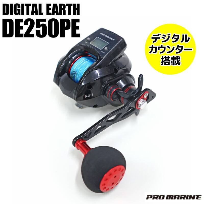 ベイトリール デジタルアース DE250PE デジタルカウンター搭載 PE3号200M付 釣り プロマリン