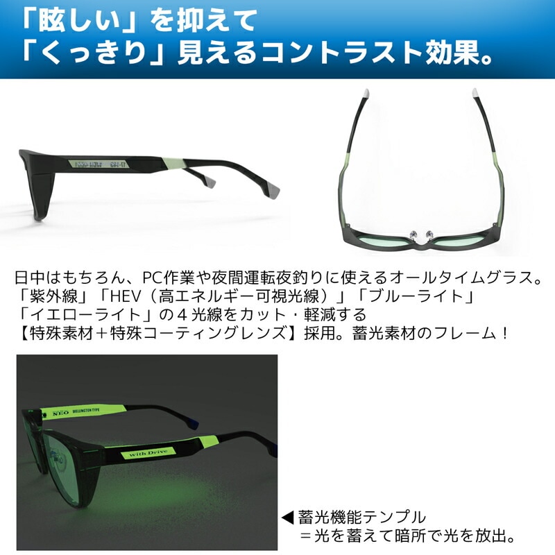 夜間対応サングラス 愛眼 WITH DRIVE-NEO ウィズドライブネオ 夜釣り