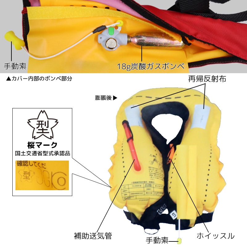 ライフジャケット 手動膨張式 桜マーク付 タイプA 国交省認定 検定品 BSJ-2300RS2 カリフ サスペンダータイプ 小型船舶用救命胴衣 高階救命器具 BLUESTORM 釣り 船用 津波対策