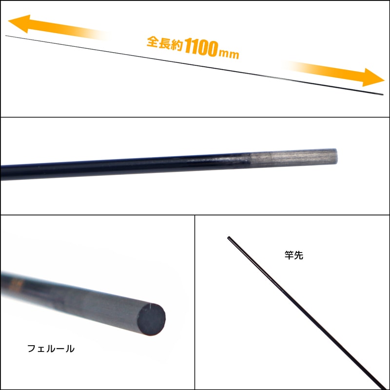高級カーボン替穂先 ソリッドタイプ 全長1100mm 先径0.8mm 竿 ロッド 穂先 宇崎日新