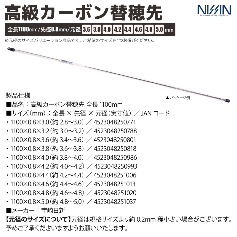 高級カーボン替穂先 ソリッドタイプ 全長1100mm 先径0.8mm 竿 ロッド 穂先 宇崎日新