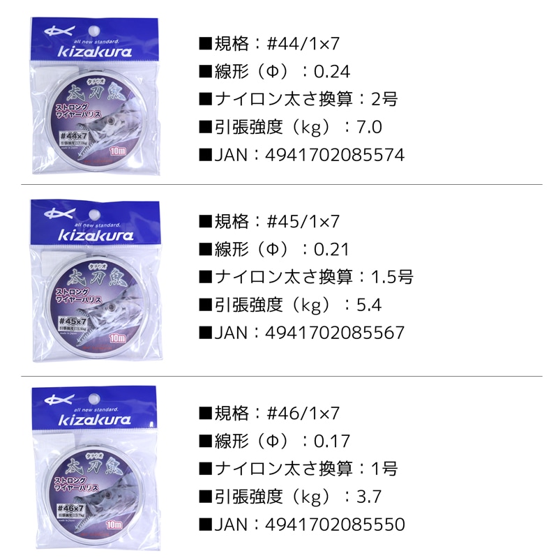 太刀魚 ストロングワイヤーハリス 10m キザクラ 釣り タチウオ