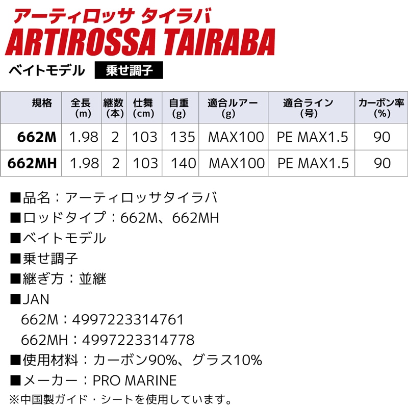 釣り竿 ロッド アーティロッサ タイラバ ベイトモデル マダイ 根